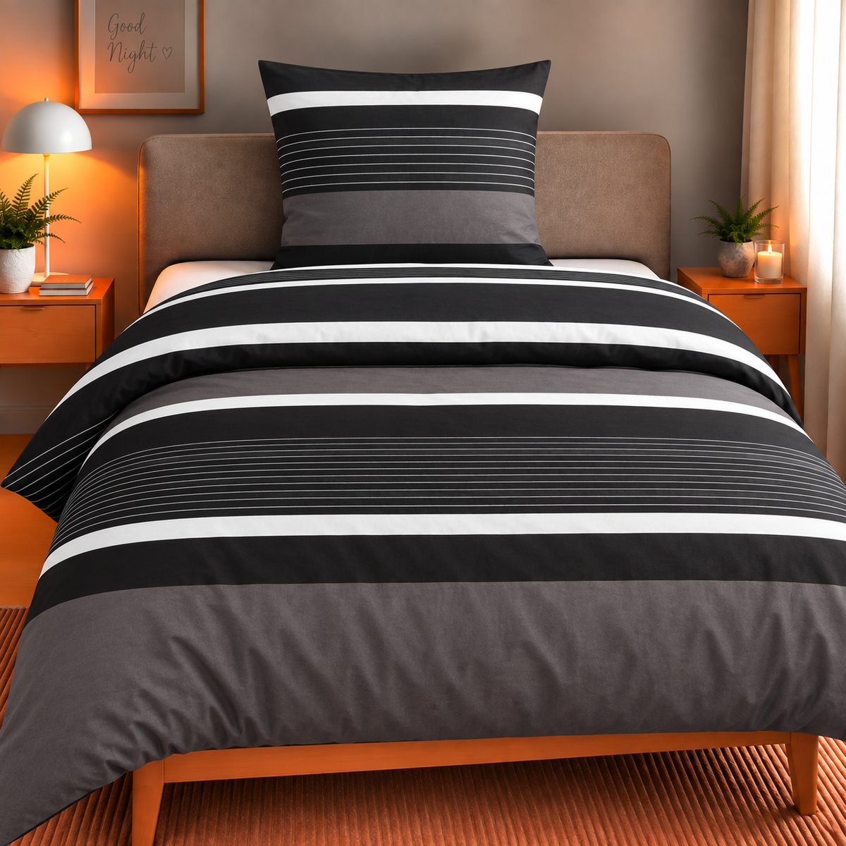 Bettwäsche Mako-Satin nougat schwarz Bild 1