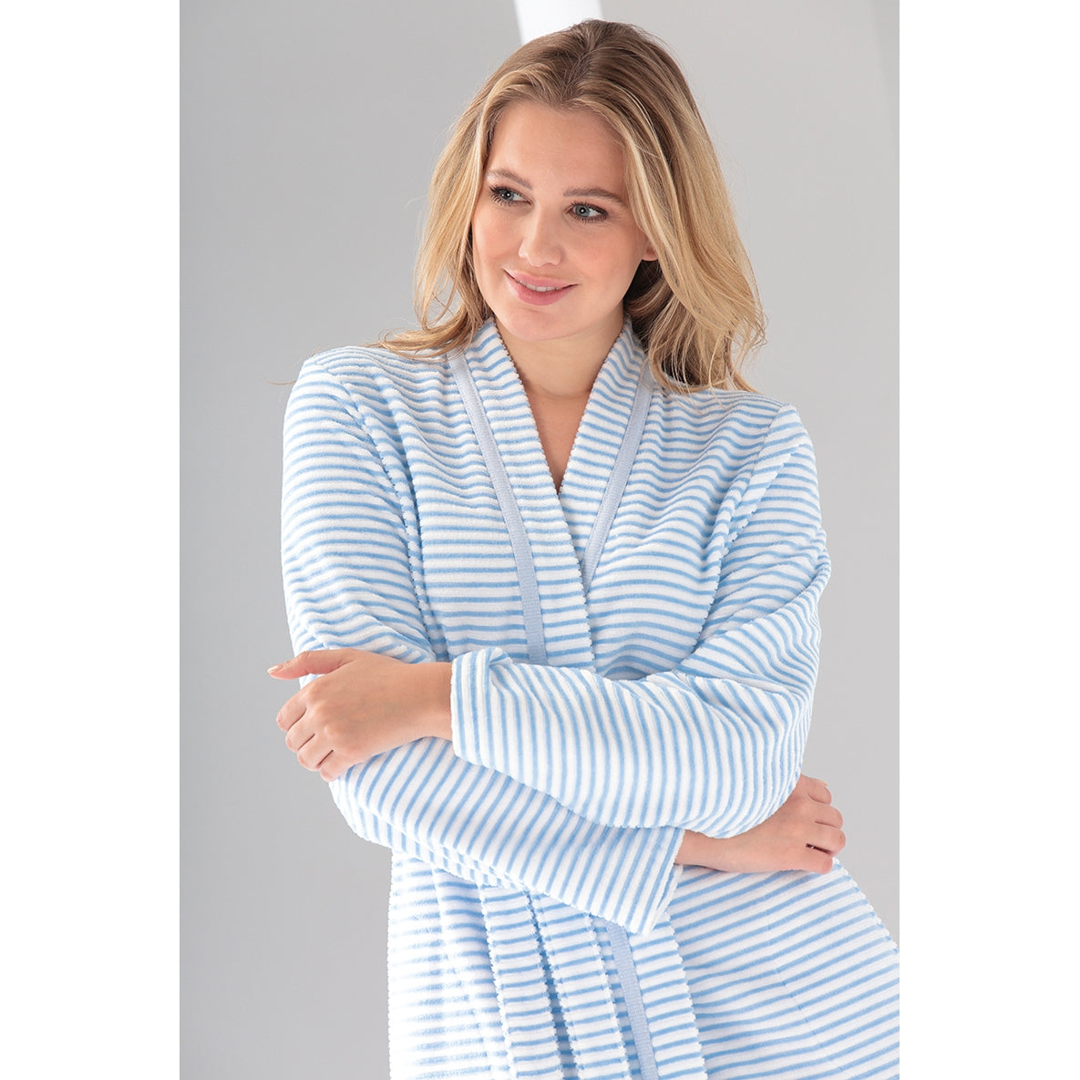 Bademantel Kurz Kimono Mittelblau Bild 2