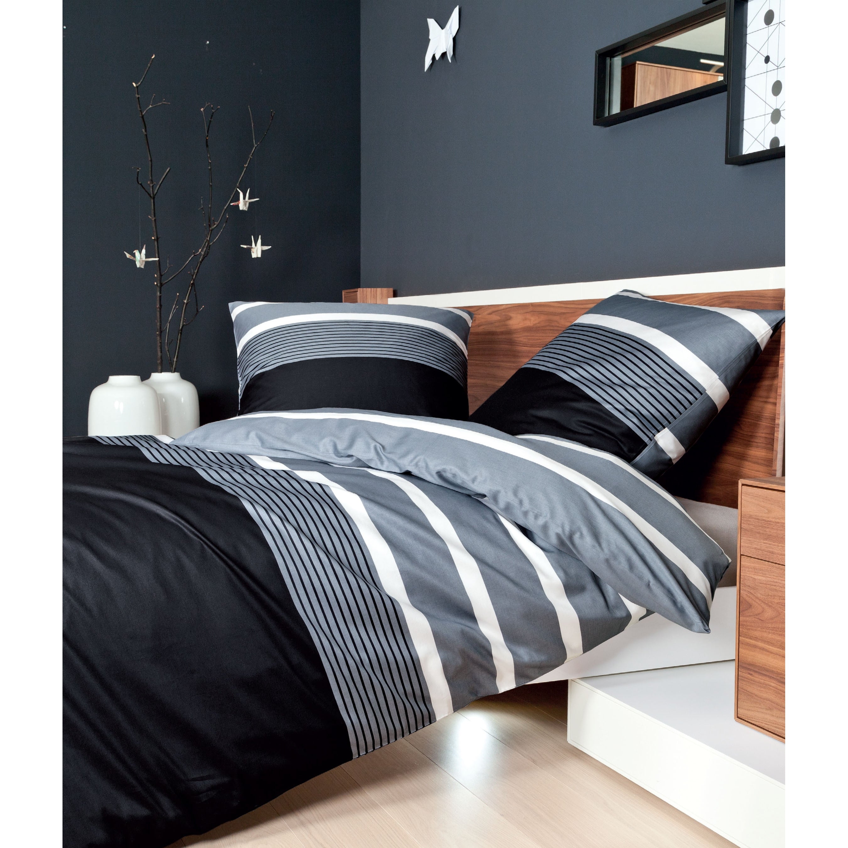 Bettwäsche Mako-Satin silber schwarz Bild 1
